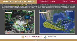 Tormenta Tropical “Bonnie” se dirige hacia el Pacífico