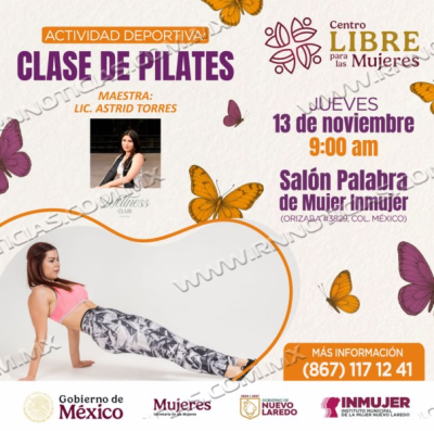 INVITAN A MUJERES DE NUEVO LAREDO A CLASE DE PILATES COMO PARTE DE LA CARTELERA NARANJA DE INMUJER
