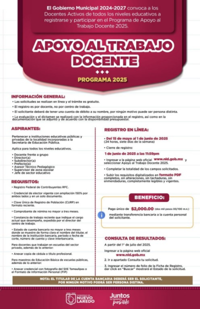INVITA GOBIERNO MUNICIPAL A REGISTRARSE PARA EL PROGRAMA DE APOYO AL TRABAJO DOCENTE