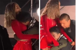 Belinda se asusta por fan que la abraz&oacute; y no la soltaba
