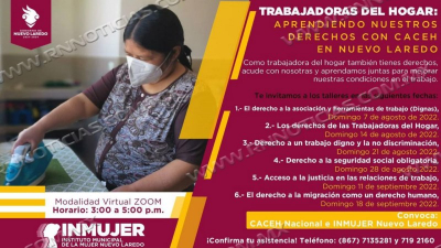 REALIZAR&Aacute;N TALLER SOBRE DERECHOS DE LAS MUJERES TRABAJADORAS DEL HOGAR