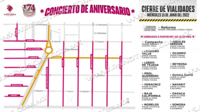 CERRAR&Aacute;N VIALIDADES POR CONCIERTO DE ANIVERSARIO