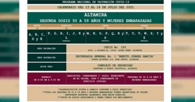 Llegar&aacute; a Altamira segunda dosis para grupo de 50 a 59 a&ntilde;os.