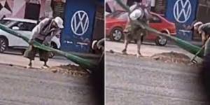 Captan a hombre robando cables de un poste de luz y termina cayendo desde 3 metros