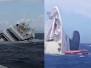 Enorme yate se hunde como Titanic, con pasajeros a bordo