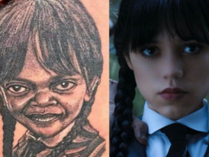 Tatuaje de ‘Merlina’ desata polémica; ¿Se parece?