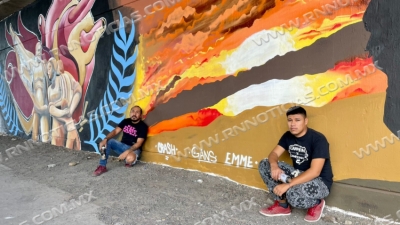 ARTISTAS URBANOS PINTAN MURAL ALUSIVO AL ORIGEN, DESARROLLO Y CULTURA DE NUEVO LAREDO
