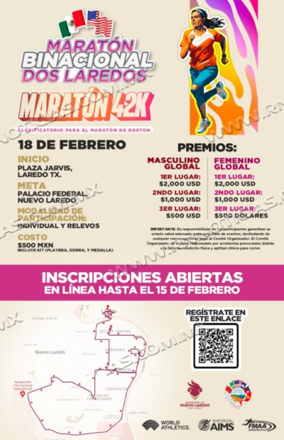 INVITA GOBIERNO MUNICIPAL A INSCRIBIRSE A PRIMER MARAT&Oacute;N BINACIONAL