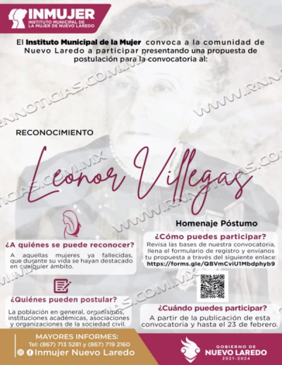 INMUJER NUEVO LAREDO LANZA CONVOCATORIA LEONOR VILLEGAS 2024