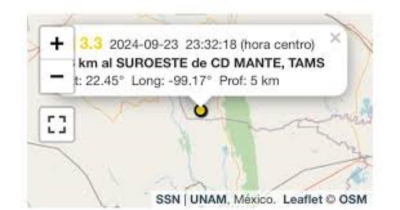 Reportan sismo de 3.3 grados en Tamaulipas