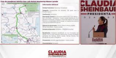 Anuncia Sheinbaum tren a Nuevo Laredo