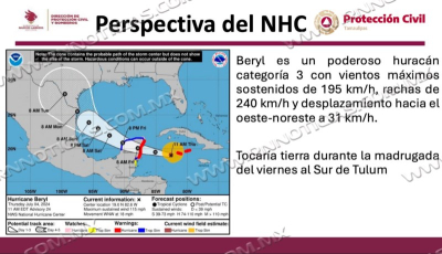 EXHORTA PROTECCI&Oacute;N CIVIL A MANTENERSE ALERTAS ANTE PRON&Oacute;STICO DE LLUVIAS POR FEN&Oacute;MENO METEOROL&Oacute;GICO &ldquo;BERYL&rdquo;