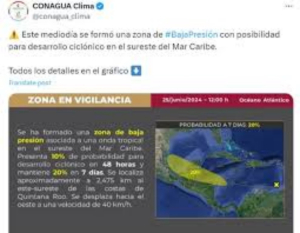 Se forma zona de baja presi&oacute;n con posible desarrollo cicl&oacute;nico