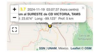 Reportan sismo en Victoria