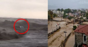 Fuertes lluvias arrastran coches al mar Egeo
