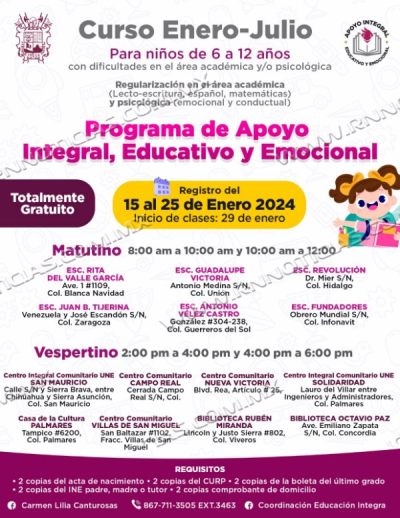 Gobierno Municipal inicia inscripciones para clases de Apoyo Integral Educativo