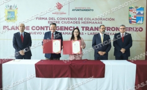 FIRMAN ALCALDES CARMEN LILIA CANTUROSAS Y PETE SAENZ PLAN DE RESPUESTA OPORTUNA ANTE DESASTRES NATURALES