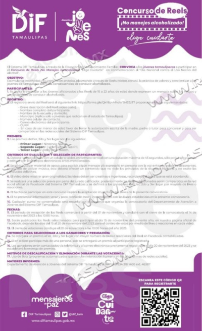 CONVOCA DIF A J&Oacute;VENES AL CONCURSO ESTATAL DE REELS PARA CONCIENTIZAR SOBRE EL PELIGRO DE MANEJAR ALCOHOLIZADO